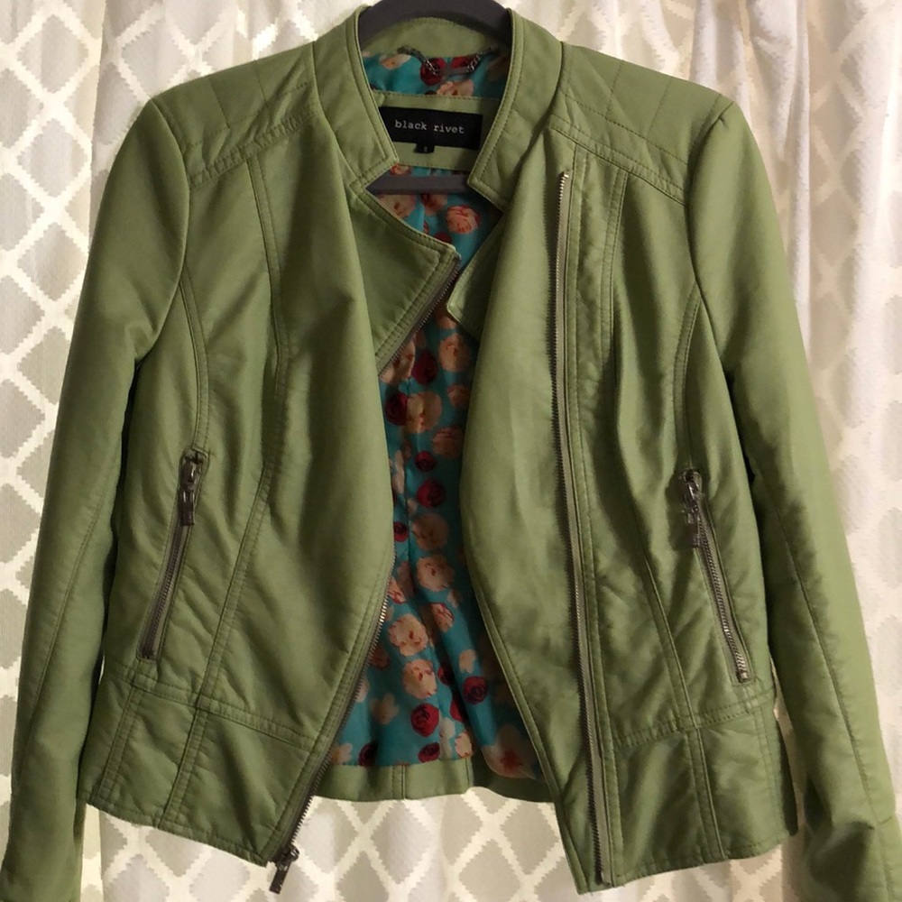 Black Rivet Pastel green leather jacket